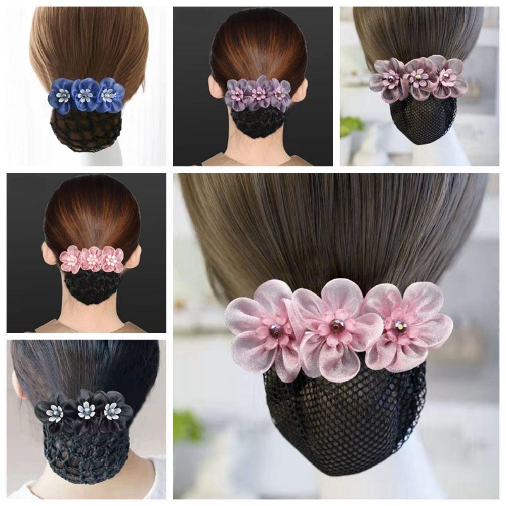 Korean Style Bun Snood Bead Hair Net Cover Vintage Flower Spring Clip  Ladies
