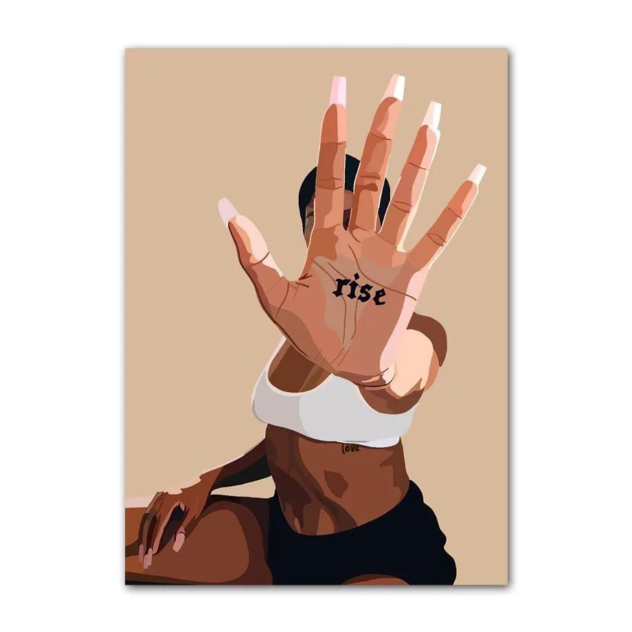 Black Art Fashion Hip Hop Girl Manicure Jewelry Lips Poster African Black Woman Beautiful Nails Painting Pictures Living Room Beauty Salon Decor