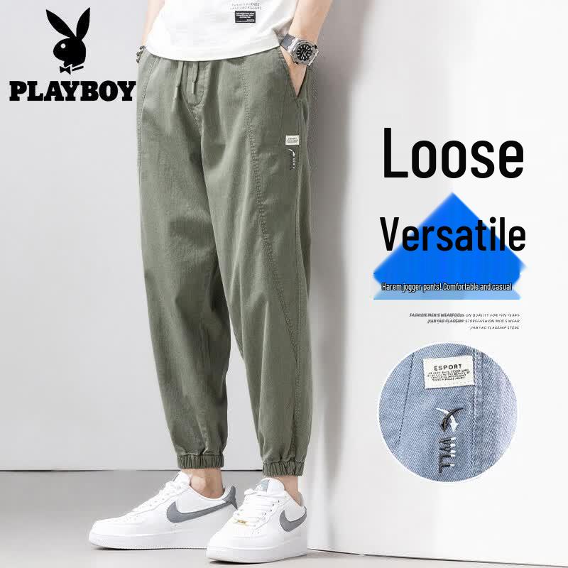Мужские летние повседневные свободные укороченные брюки-джоггеры PLAYBOY L светло-зеленый
