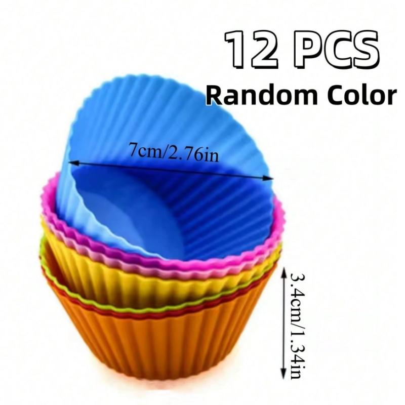6/12pcs Silicone Cupcake Liners Reusable Baking Cups Nonstick Easy Clean Pastry Muffin Molds 4 Shapes Round, Stars, Heart, Flowe