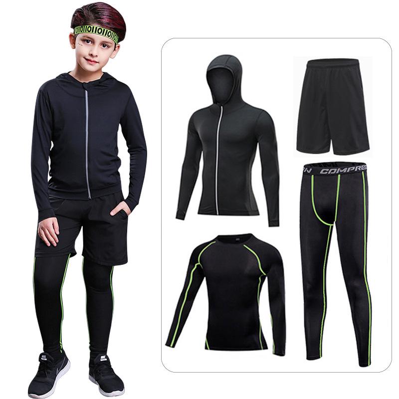 Kids' Summer Sports Compression Set: Quick-Dry Basketball & Football Training Suit, Breathable Fitness Wear for Morning Runs.