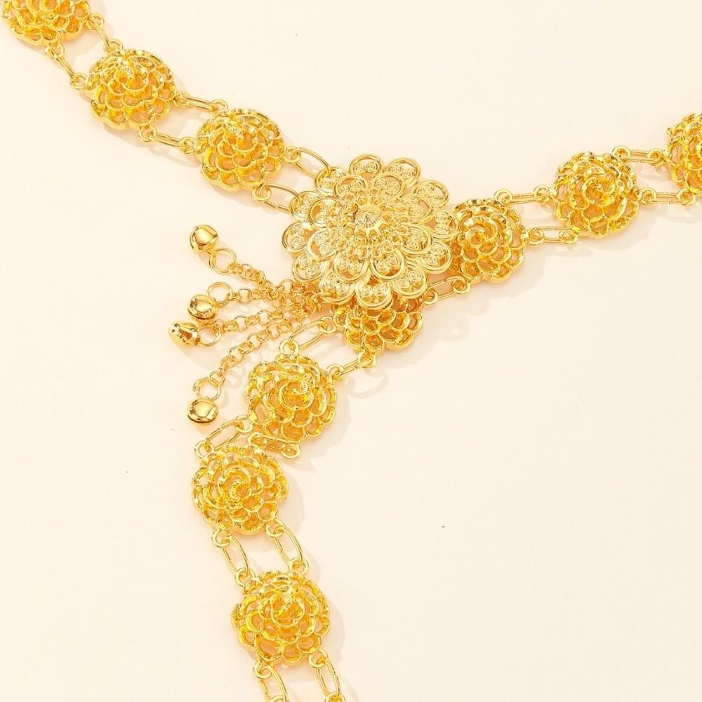 Vintage Water-Sprinkling Festival Waist Chain Golden Zinc Zinc Alloy Hollow Out Belt  Gypsy Style