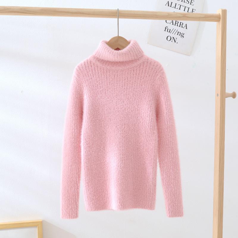 Dětský svetr pletený z jádrové příze v korejském stylu s vysokým límcem - podzimní/zimní pulovr pro střední a velké děti