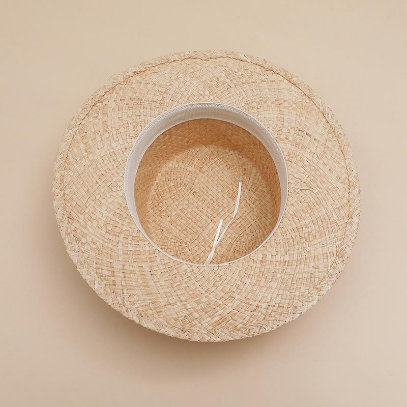 Unisex Flat Brim Raffia Straw Hat, Handwoven Flat Top Summer Sun Cap for Men Women, Beach Vacation UV Protection, Casual