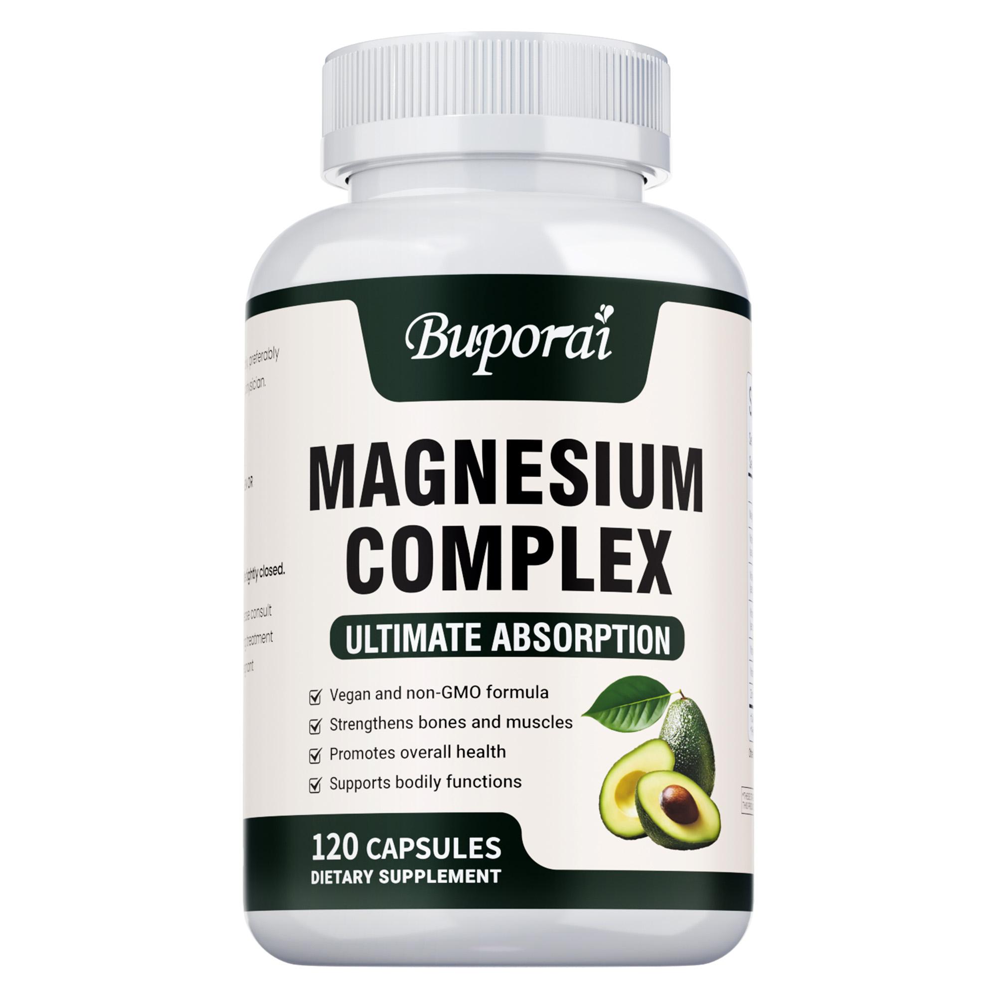 Buporai Magnesium Complex Dietary Capsules, Containing Magnesium Complex and Vitamin D3, Daily Bone and Muscle Nutrition Supplement 120*1