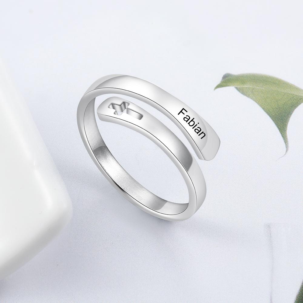 Personalized Engrave Name Wrap For Women Rings With Cross Stainless Steel Adjustable Rings Modish Stylish Jewelry (Ri104061 )Fashion Rings