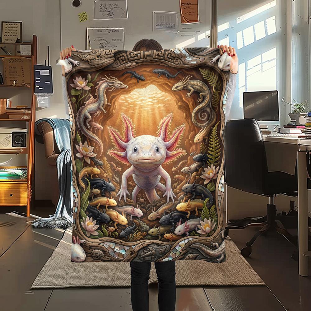 1PC Axolotl  Print FlAannel Blanket, High Quality Comfortable for All Seasons, Home Decor, Warmth and Comfort