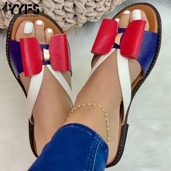 Spring and Summer New Flat Color Matching Bow Ladies Sandals Women's Shoes