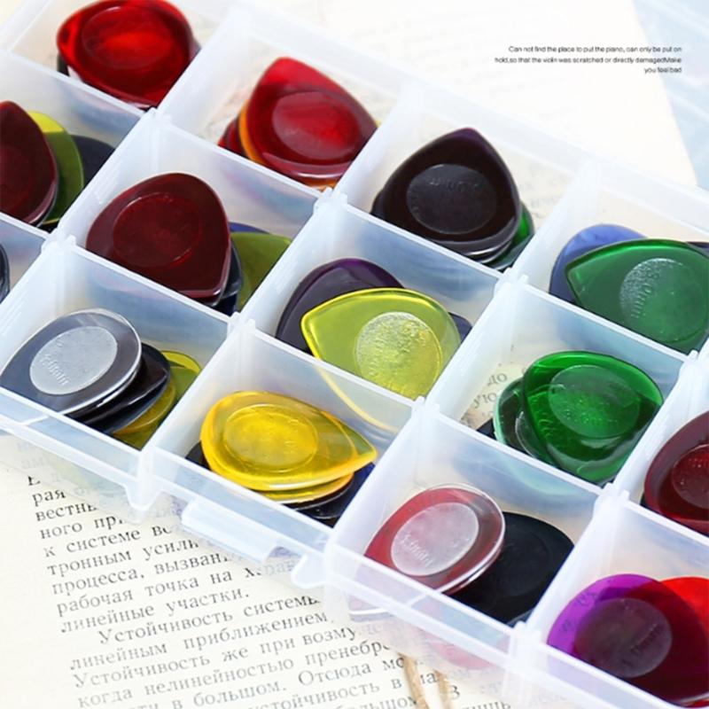100Pcs Water Drop Shaped Guitar Thumb Picks Colorful Clear Electric Guitar Pick with Storage Box Guitar Accessories