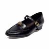 Retro camellia one-word buckle Mary Jane women's medium heel cowhide single shoes women's commuter round head small leather shoes
