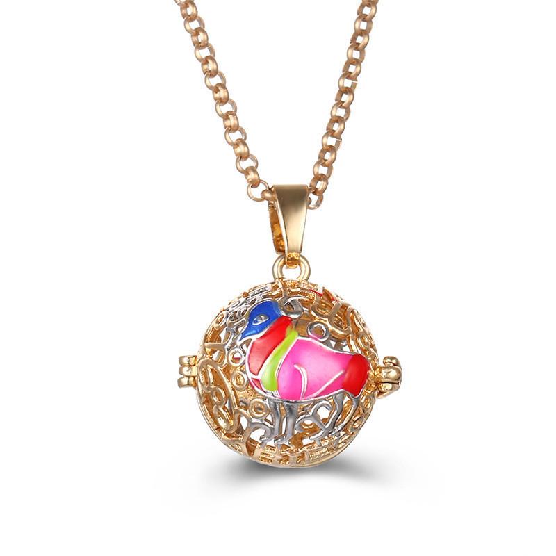 Mexico Chime Two-Color Feather Caller Locket Piano Ball Necklace Essential Oil Diffuser Perfume Musical Pendant New Jewelry