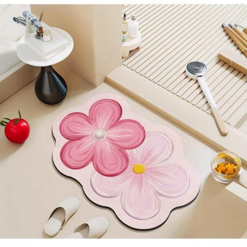 Flower Shaped Bath Mat Bathroom Super Absorbent Foot Mats Non-Slip Quick Dry Shower Pad Toilet Carpet Doormat Washable
