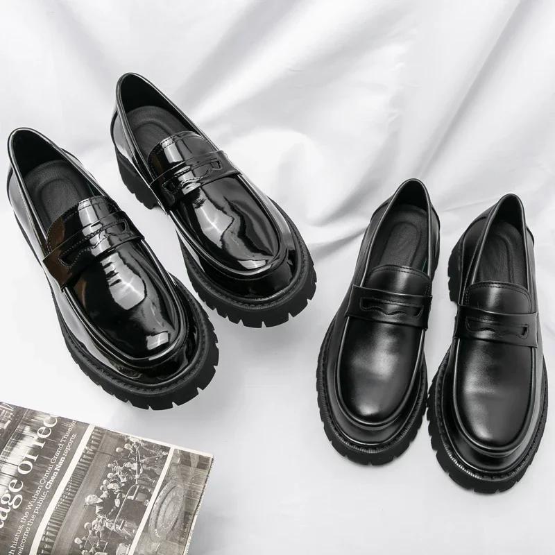 Simple Glossy Matte Finish Handmade Advanced Thick Bottom Casual Shoes for Men Oxford Luxurious Korean Leather Shoes