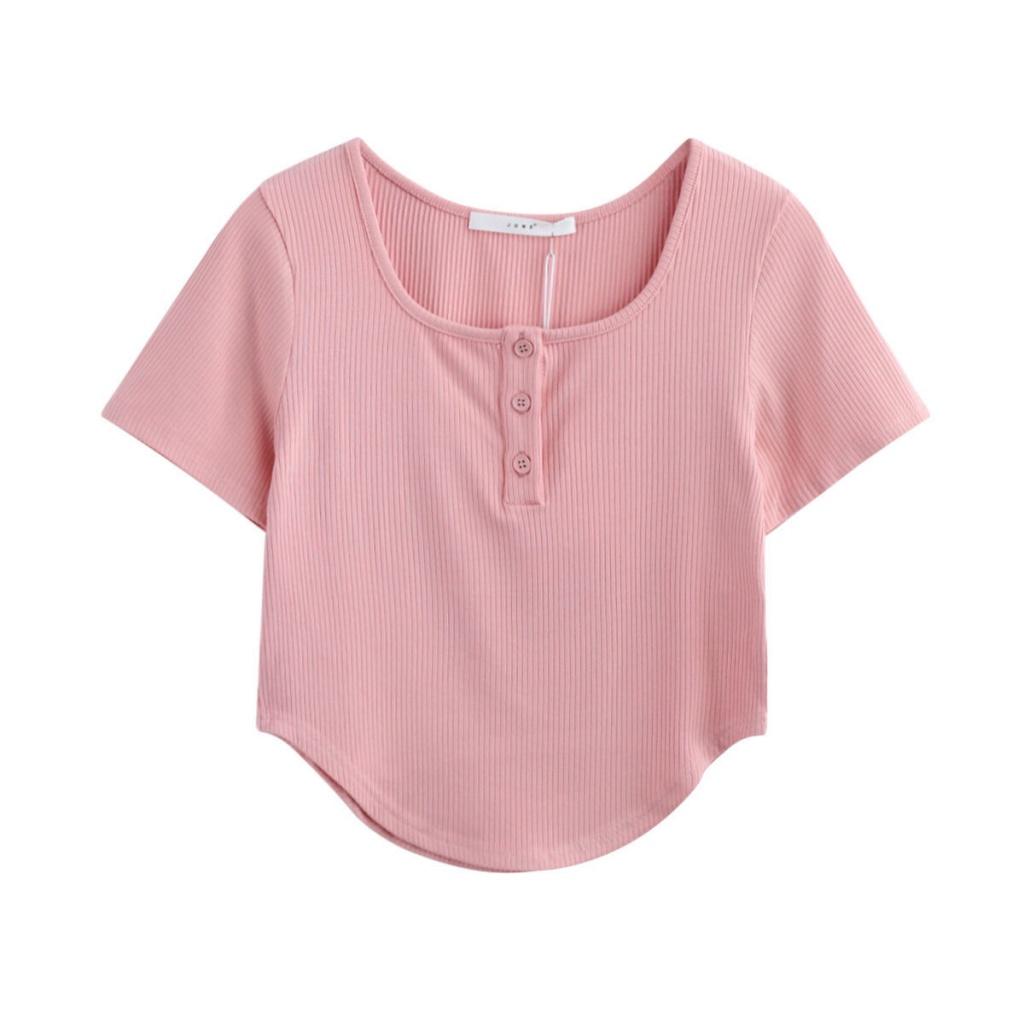 

Супердизайн, футболка с короткими рукавами и пуговицами, асимметричная короткая строчка, облегающая ниша XL розовый