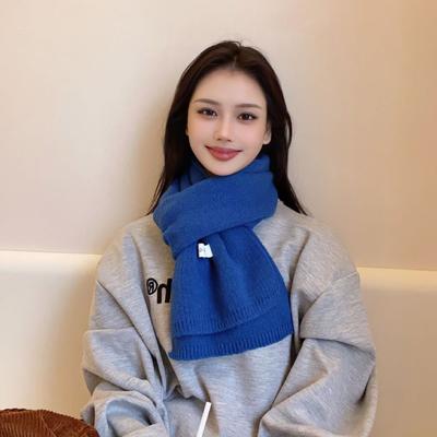 New Winter Women's Scarf Solid Color Fashionable and Versatile Korean Couple Student Basic Knitted Warm Soft Waxy Scarf