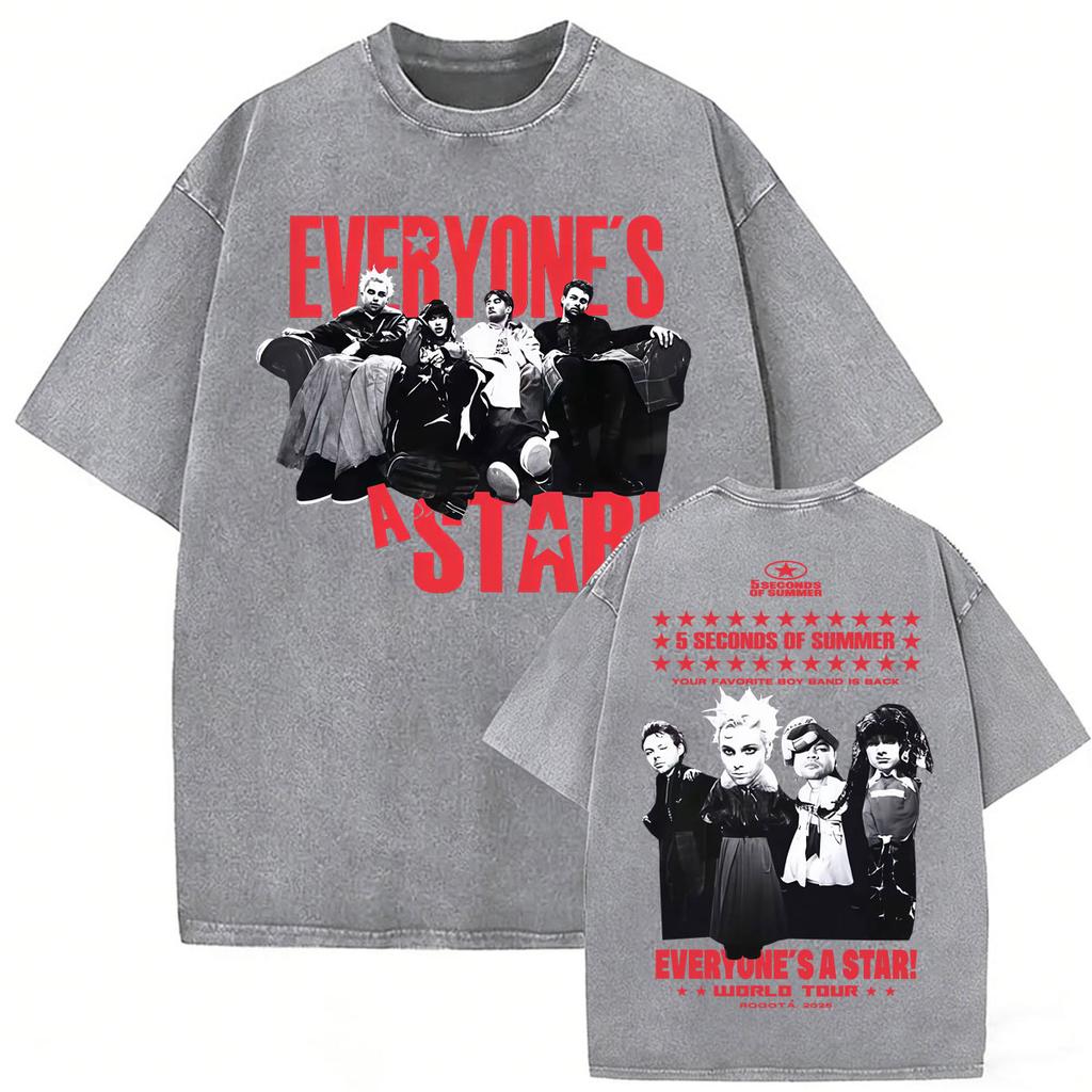Seconds of Summer Everyones A Star World Tour  Vintage Washed Tshirt Men Women Fashion Harajuku Casual Oversized T Shirt
