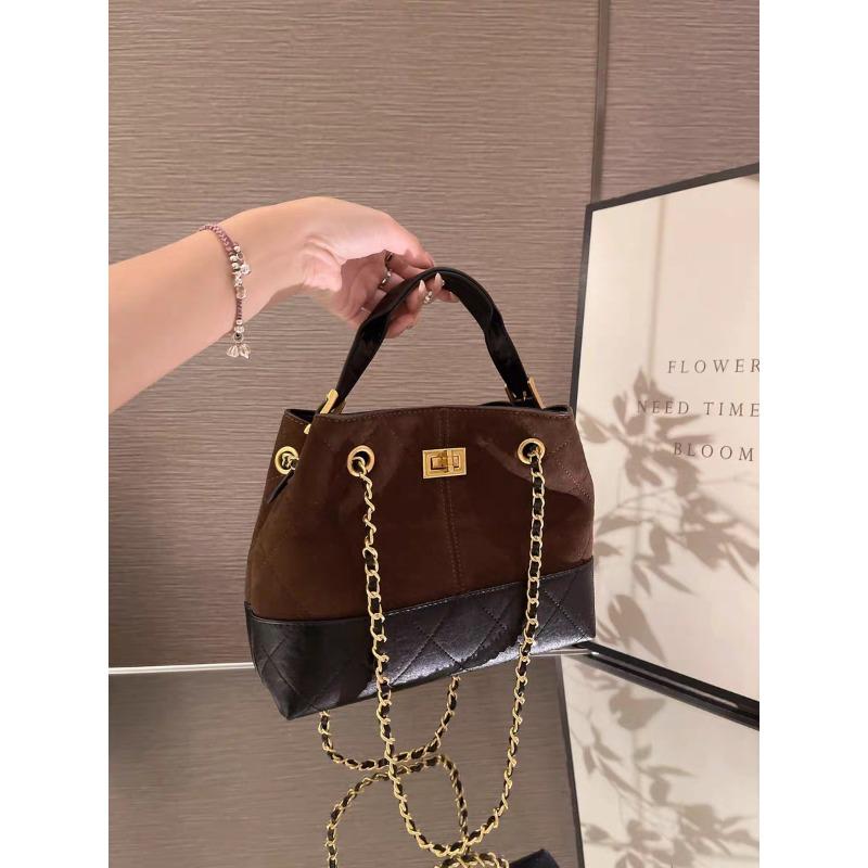 Retro-Textur Kontrastierender Wildleder-Beutel für Damen, Neue Achseltasche, Vielseitige Beuteltasche, Einzelne Schulterhandtasche