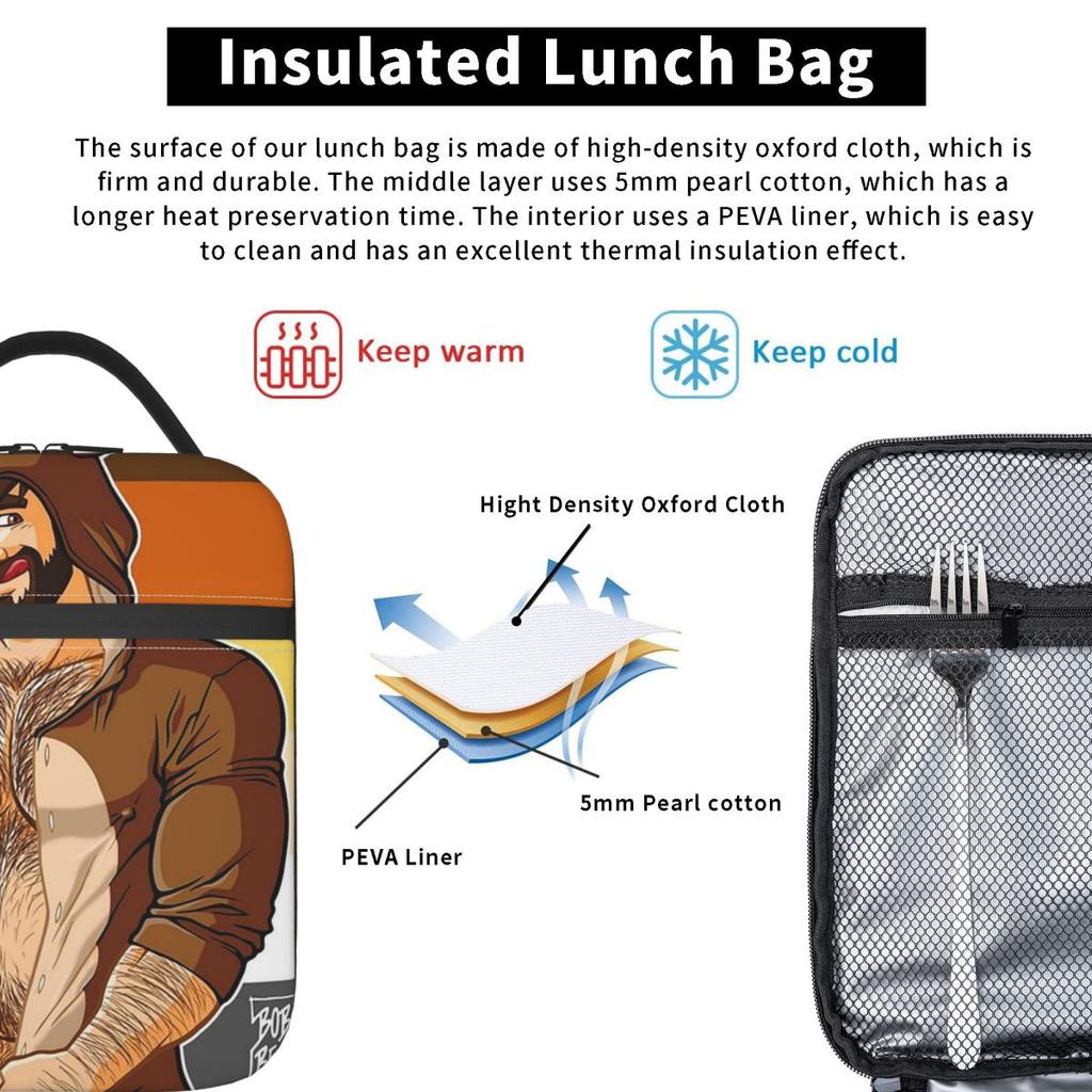 Adam Likes Teddy Bears - Bear Pride Insulated Lunch Bag for Women Kids Leakproof Food Boxes Thermal Lunch Box Tote