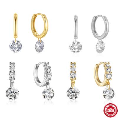 Fashion Ins Wind S925 Sterling Silver Simple Single Diamond Smart Earrings Earrings Earrings Women