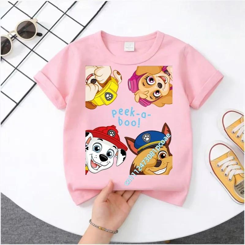 Hot Paw Patrol Kids T-shirts Kawaii Cartoon Character Printed Shirts Cute Boys Girls Casuals Tops Summer Birthday Clothing Gift