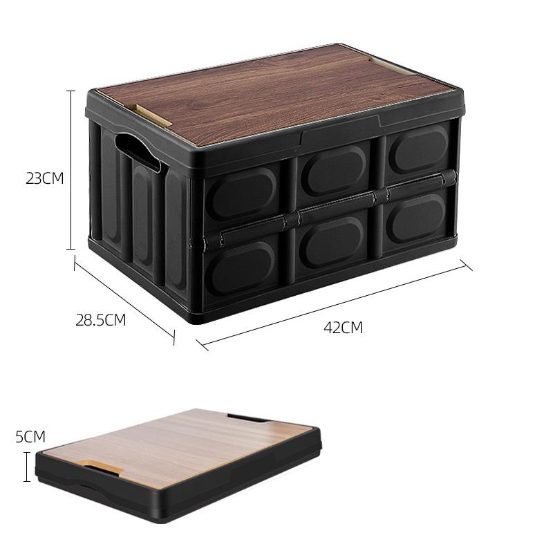 Portable Dual-Use Car and Home Folding Storage Box with Wooden Lid