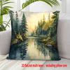 Premium Decorative Throw Pillow Cover Forest Landscape Nature Print Rustic Woodland Scene Accent Cushion Case 40x40cm