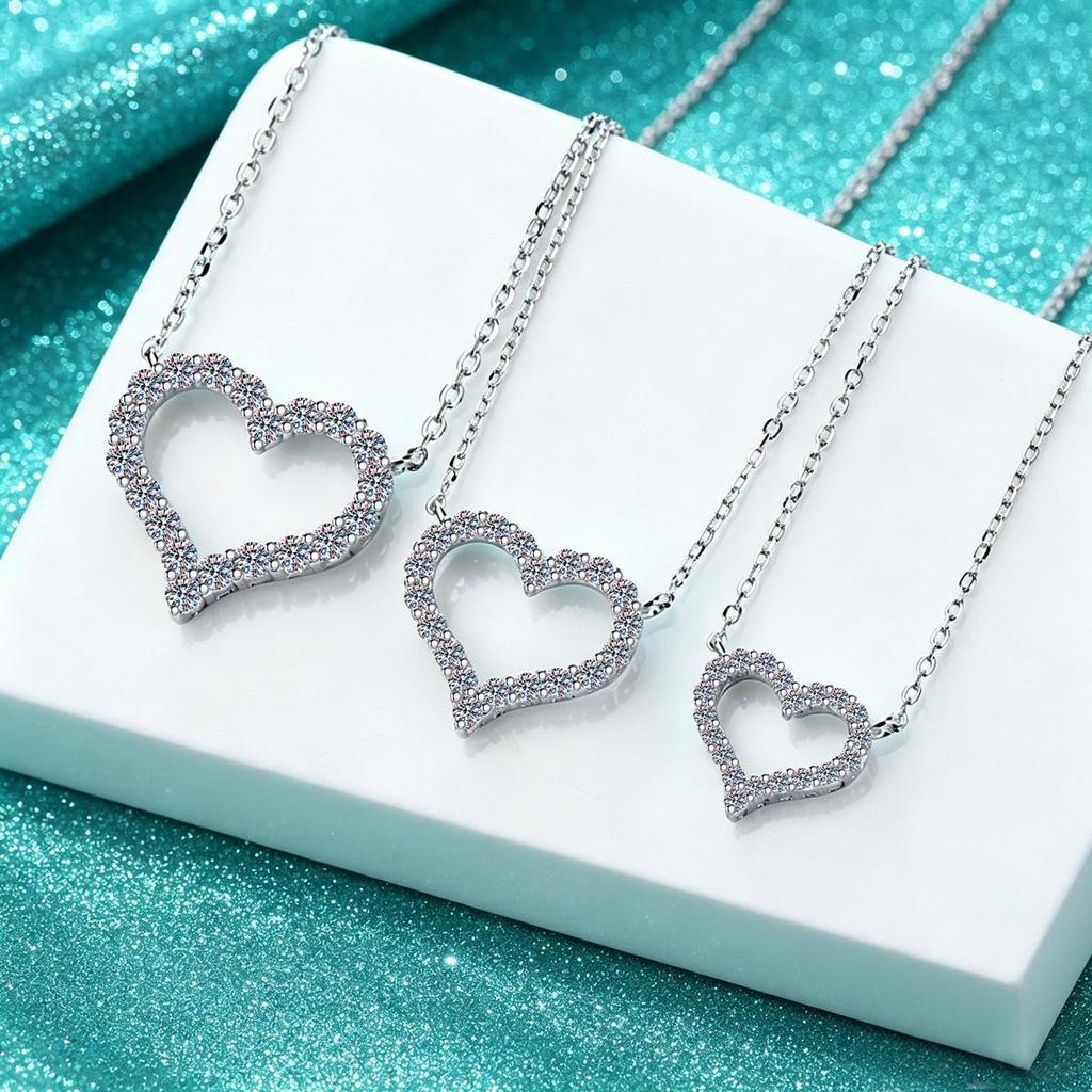 Sterling Silver Heart-Shaped Moissanite Pendant Necklace for Women
