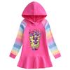 2026 Spring/Autumn Ruffle Rainbow Cartoon Girls' Long Sleeve Hooded Princess Dress