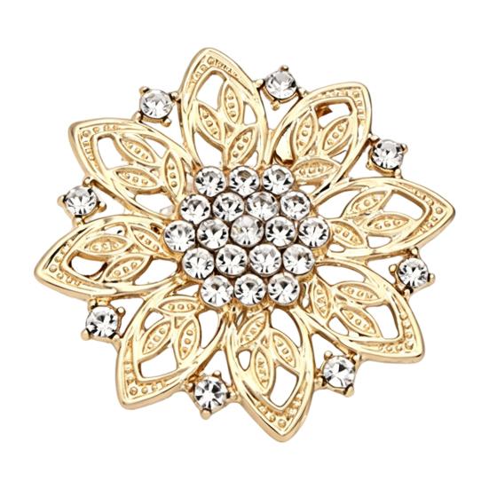 Elegant Alloy Lapel Pins Hollow Rhinestone Flower Brooch, Floral Decorative Pin, Vintage Style Brooch Clothing Jewelry for Wedding Party Prom