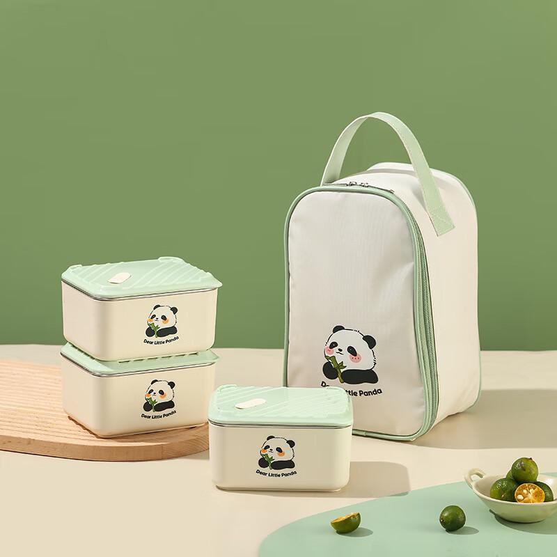 Cartoon Style 304 Stainless Steel 3-Piece Lunch Box Set with Carry Bag