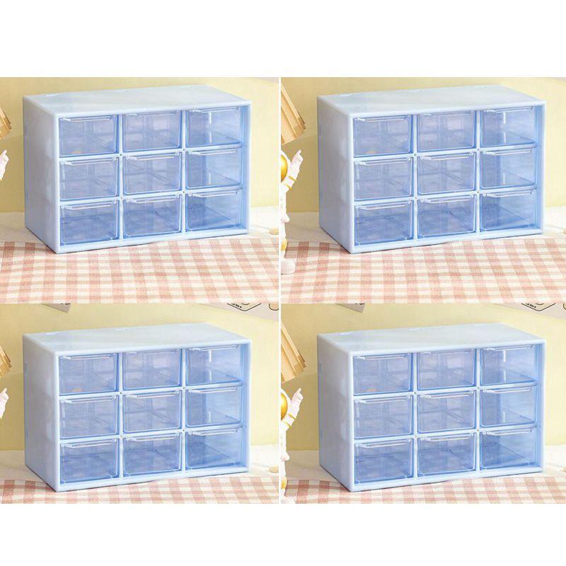 4pcs 9 Grid Storage Boxes Organizer Transparent Small Drawer Partitioned Student Desktop Wall-mounted Sundries Storage Box Cute