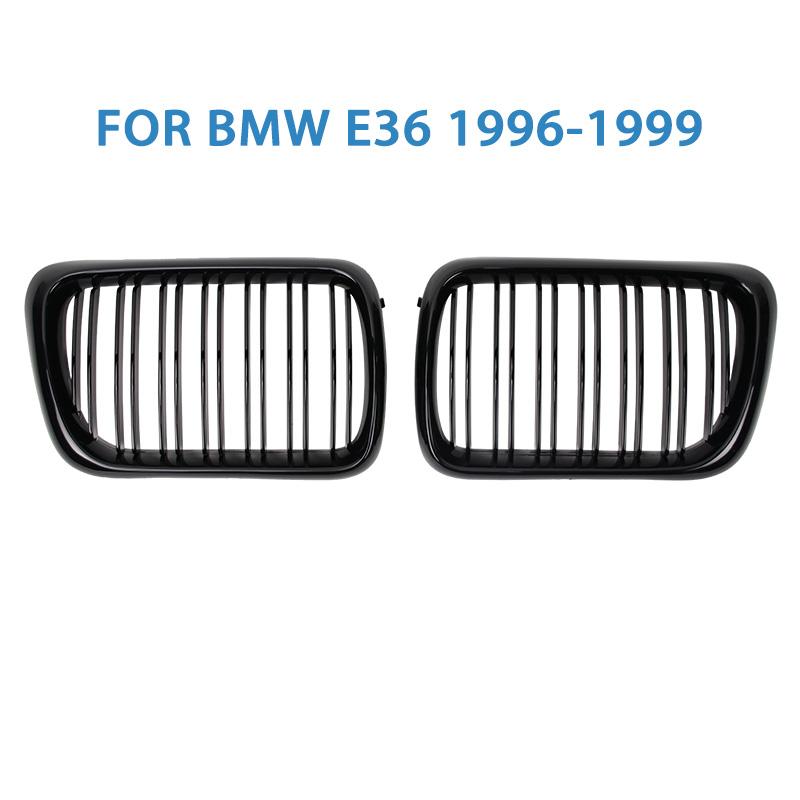 Glossy black dual-line radiator front bumper grille Mercedes-style racing grille compatible with For BMW E36 1992-1999