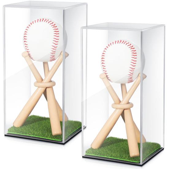Baseball Display Case Transparent Acrylic Box with Wood Stand Dust-proof Display Box for Collectibles Autographed Baseballs