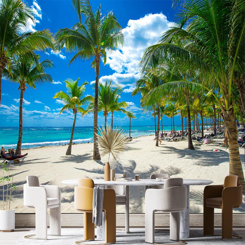 Coconut Murals Beach Wallpapers Tropical Landscape Wallpaper For Boys Girls Bedroom Living Room 3d Beach Wallpaper Home Decor