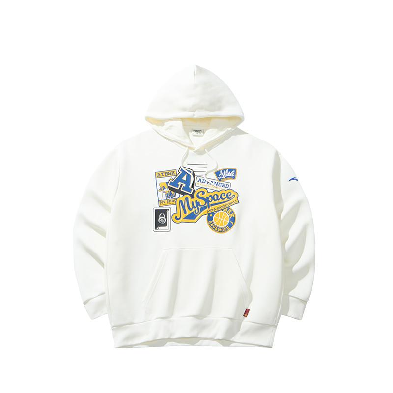 Anta Basketball Series Letter Hooded Comfortable Breathable Versatile Casual Sweatshirt Unisex Sweatshirt Ivory 952511706-1