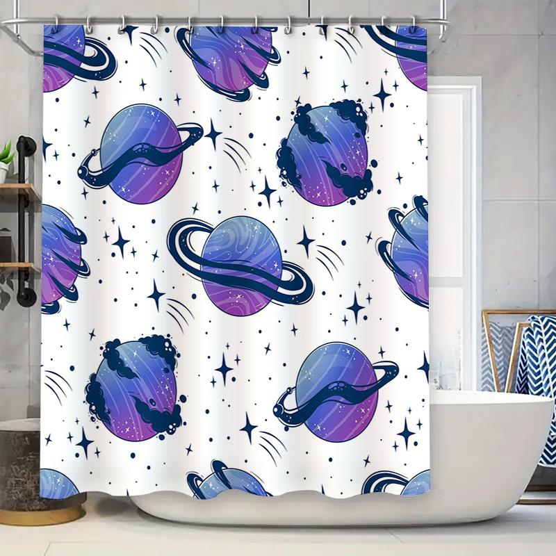 

Space Pattern Shower Curtain With Rings Blue And Purple Space Nebula Print For Bathroom Decorations Home Accessories Size72 X 78 W60H190(CM)-1 Pcs
