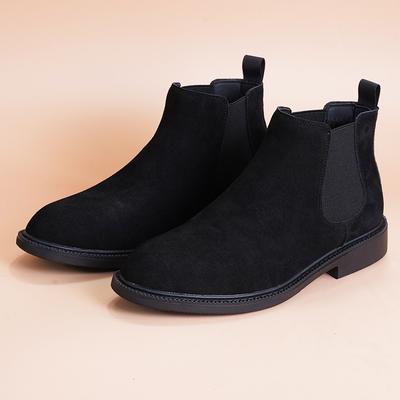 Martin Boots Men's Short Boots Inner Heightening Boots Velvet British Leather High-top Shoes Trendy Versatile Matte Chelsea Boots Men