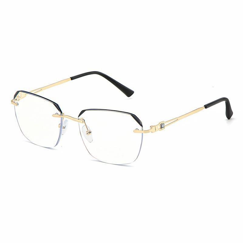 Fashion Business Reading Glasses Polygonal Rimless Farsighted Glasses Luxury High-definition Anti-blue Light Eyewear To +4.0