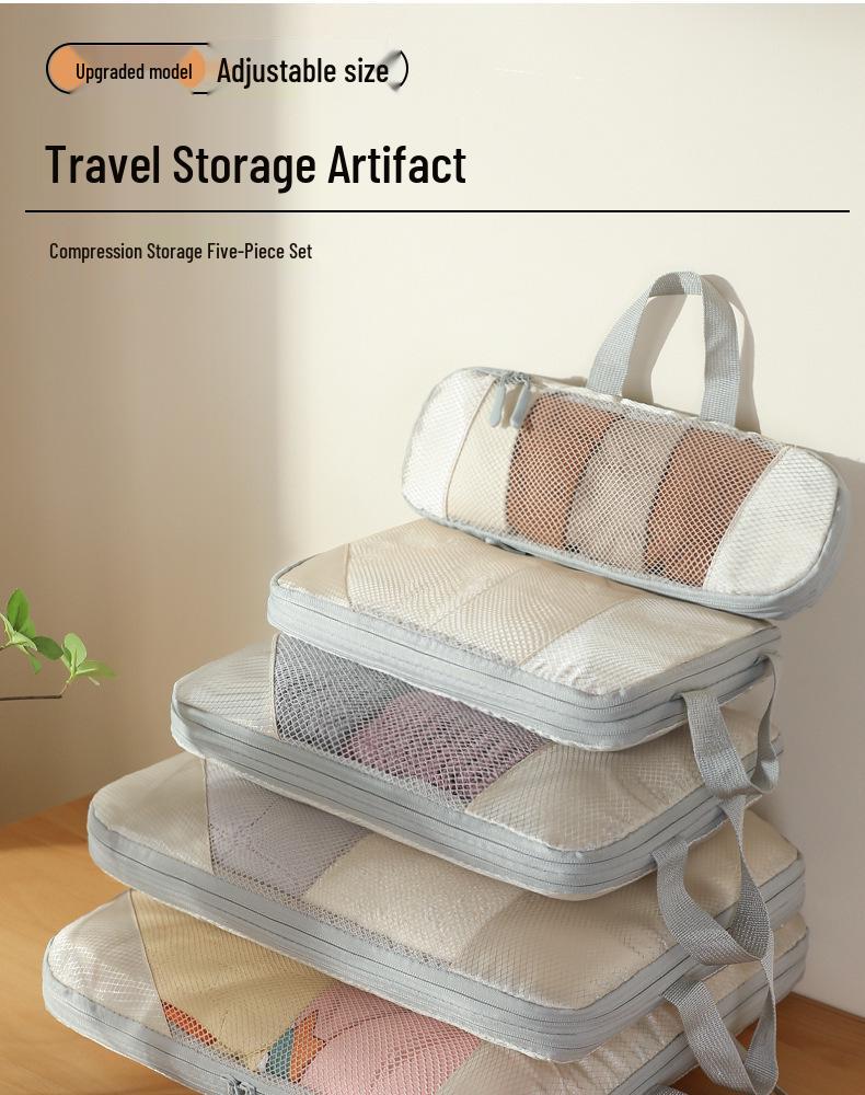 Compression Travel Storage Set: 9-Piece Washable Organizer for Cosmetics, Clothes, Shoes, and Luggage.