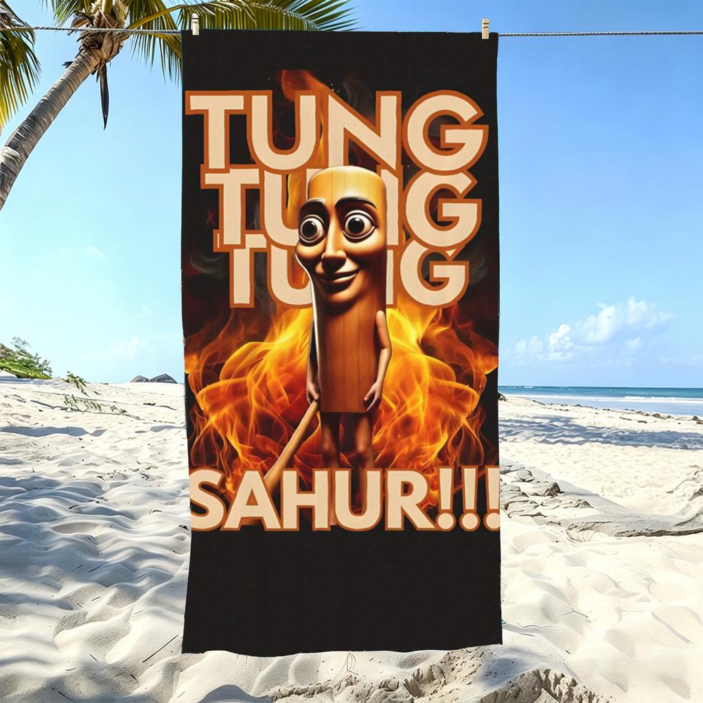 1PC Tung Tung Tung Sahur Meme Microfiber Beach Towel Quick Dry Sand Free Soft Absorbent Pool Gym Sports Towel for Fans