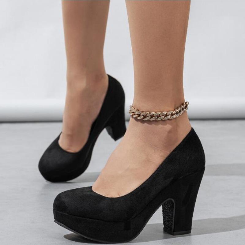 Spring Autumn Suede Women's Wedge Heels Shoes Round Toe Retro Thick Sole Platform High Heels Large Size Women's Shoes