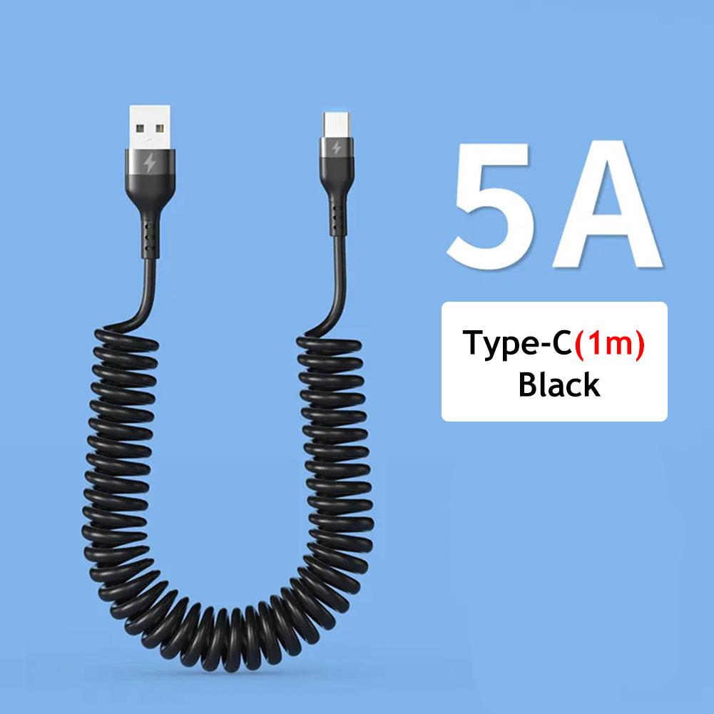 66W 5A USB Type C Data Cable 3A Micro USB Spring Pull Telescopic Fast Charging Cable for Android Phone Accessories Car USB Cable