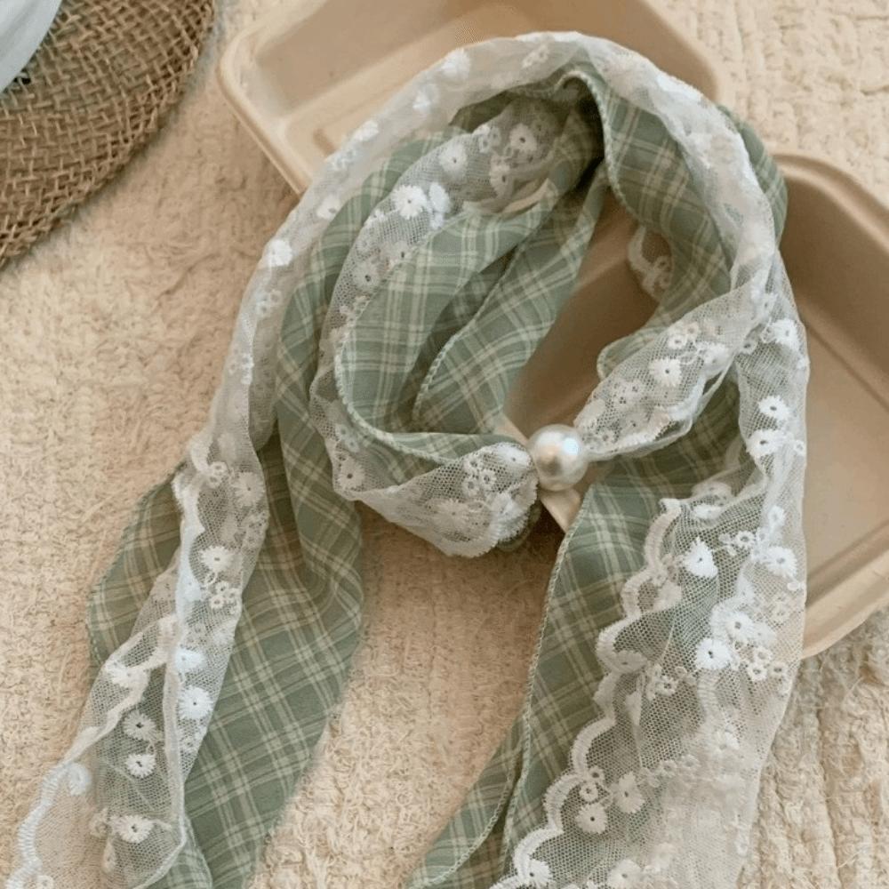 Thin Geometric Pattern Belt Lace Skirt Accessories New Polka Dot Chiffon Scarf Women зелёный