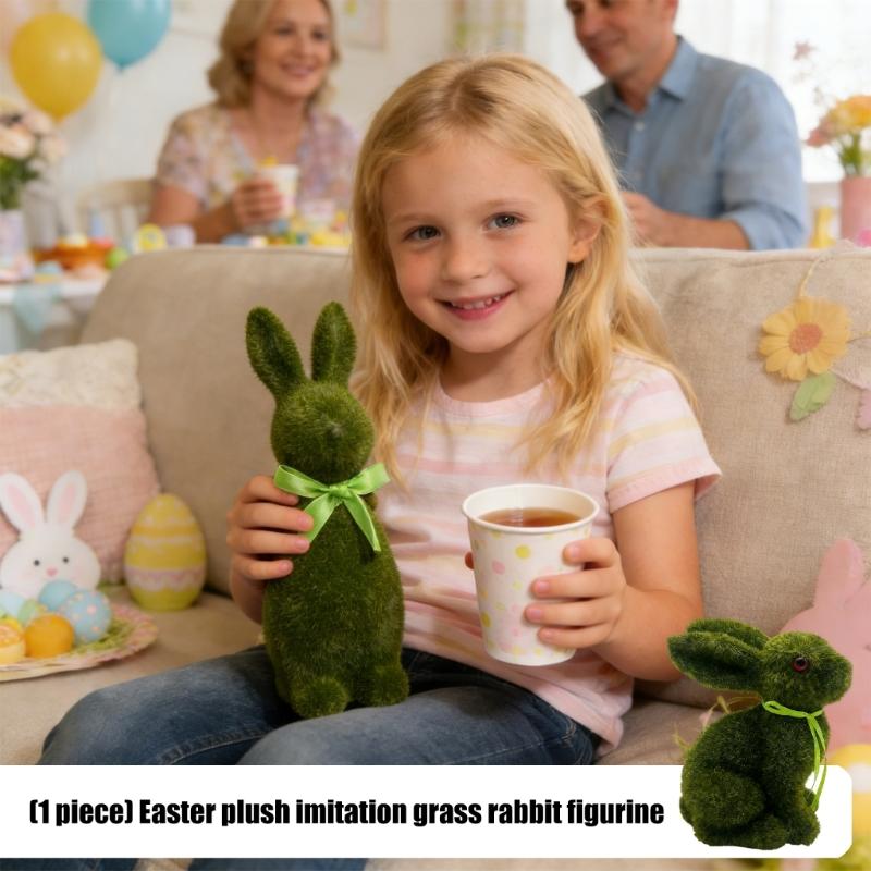 Easter Rabbit Decoration Realistic Grass Texture Rabbit Figurine for Mantel Tabletop Patios Festival Decoration