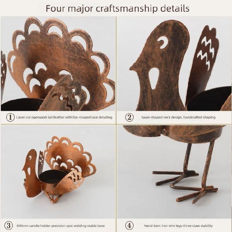 Turkey Design Tealight Candle Holders Set of 6 for Thanksgiving Mantel Decors, Metal Fall Table Accent for Harvest Centerpieces