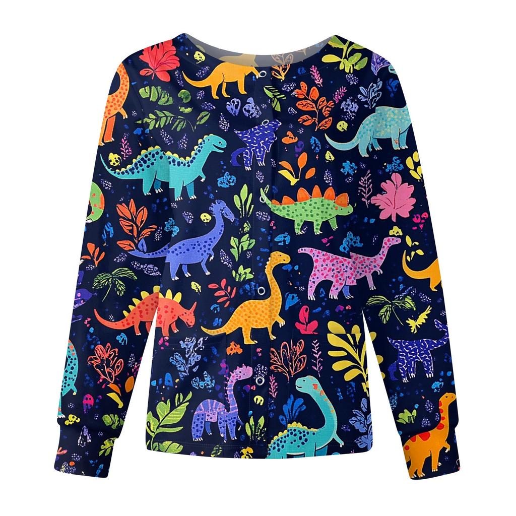 Women's Casual Fashion Long Sleeve Standing Lapel Single Breasted Cute Animal Printed  Workwear Jacket Tops