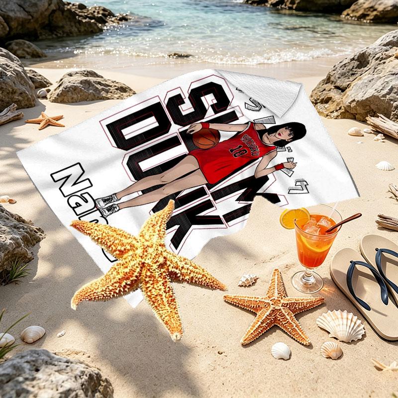 Custom Name Personalized SLAM DUNK Print Beach Towel, for Trip Camping Beach Party Home Decor, Birthday Gift for Family & Friends