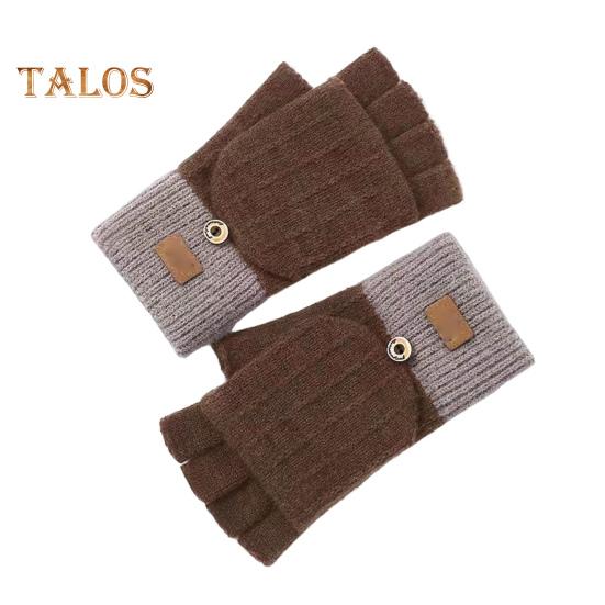 

1 пара женских зимних перчаток с откидным чехлом, утолщенные трикотажные эластичные противоскользящие перчатки, контрастные цветные термоизоляционные перчатки без пальцев для кофейный