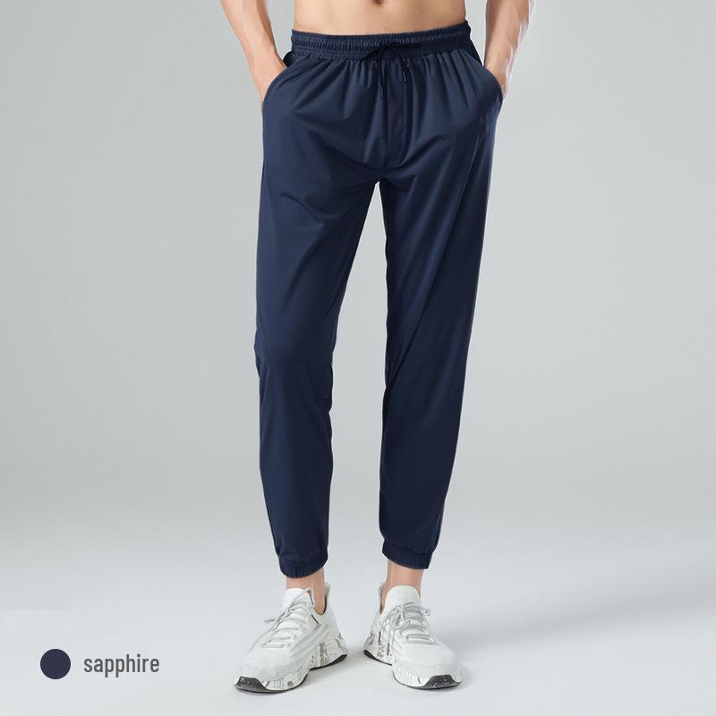 Men's Quick-Dry Nylon Ice Silk Sports Pants: Outdoor, Drapey, Cuffed, Casual, High-Elasticity Trousers.
