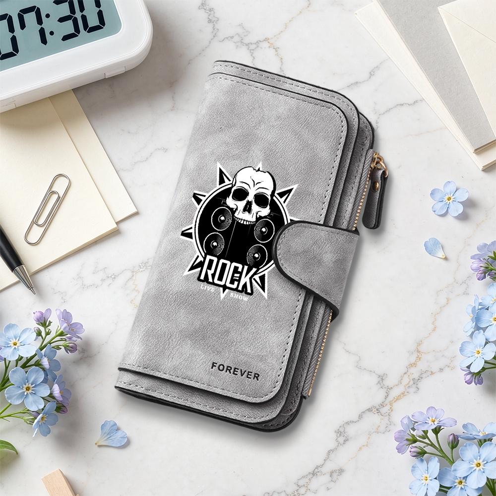 Rock Skull Pattern Long Wallet Fashion Leisure Multi Card Slot Coin Purse